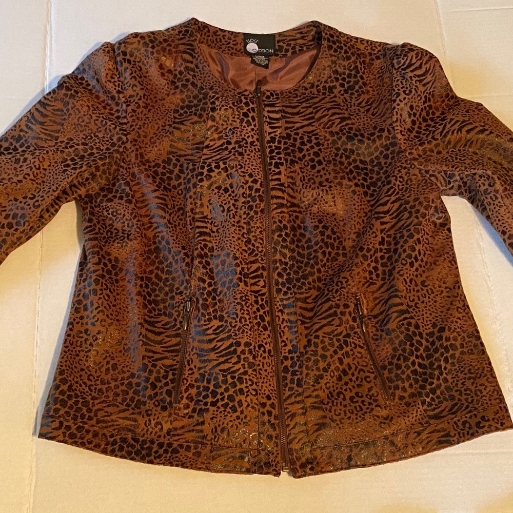 Soft animal print zip up jacket